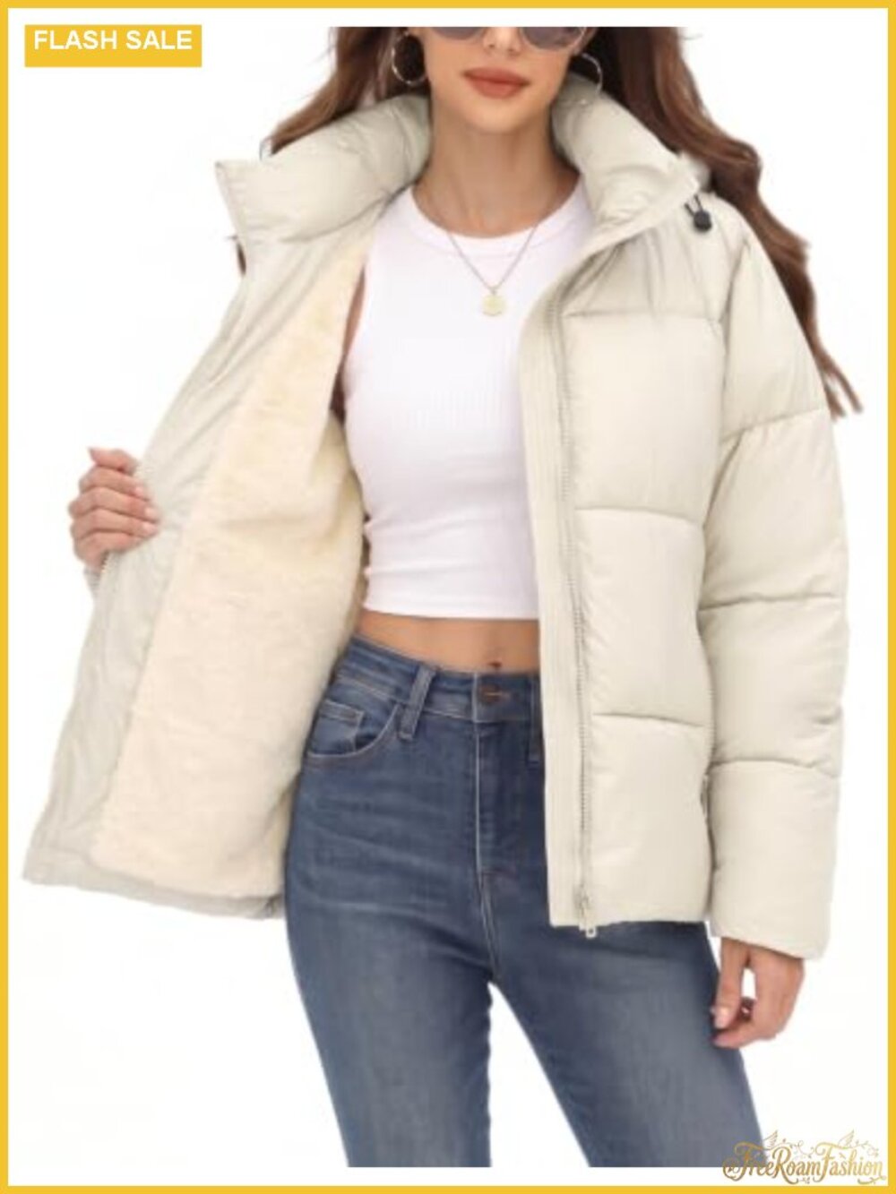 Warm Cropped Puffer Coat Winter Jacket Faux Fur Lined Windproof